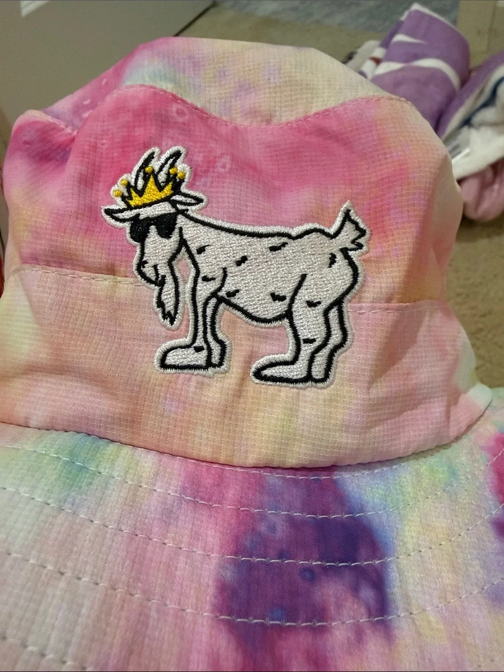 Kids Tie-Dye Sun Hat with Goat Patch - Pastel Multicolor